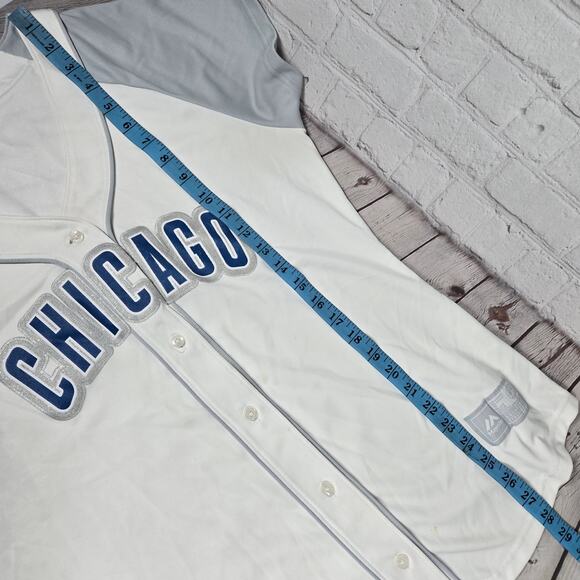 Majestic Chicago Cubs Fan Fashion Short Sleeve Button Down Sewn Jersey White L - Picture 10 of 10